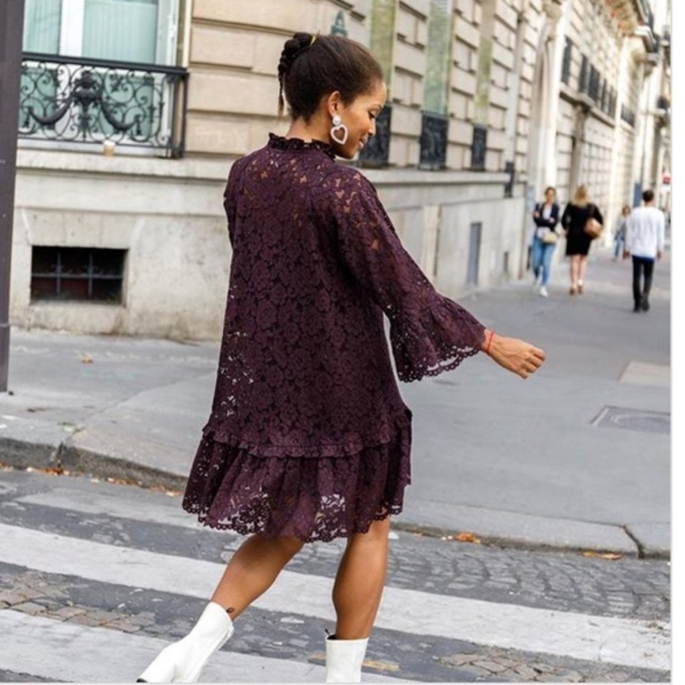 Wide lace  burgundy dress